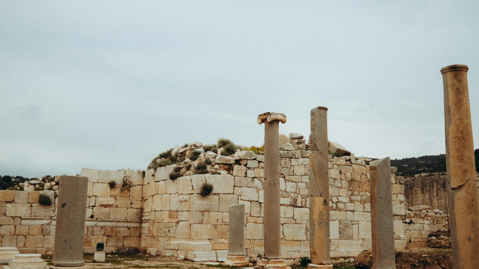 ancient stone columns at the Paphos Archaeological Site UNESCO World Heritage
