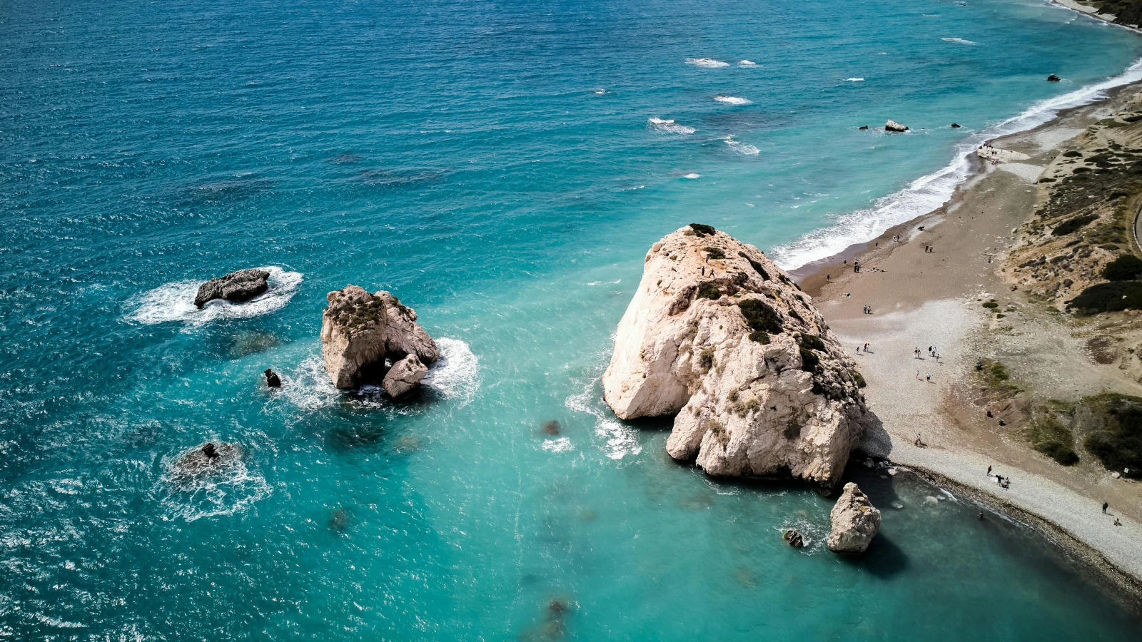 aerial view of Petra tou Romiou Aphrodite Rock car rental from Paphos